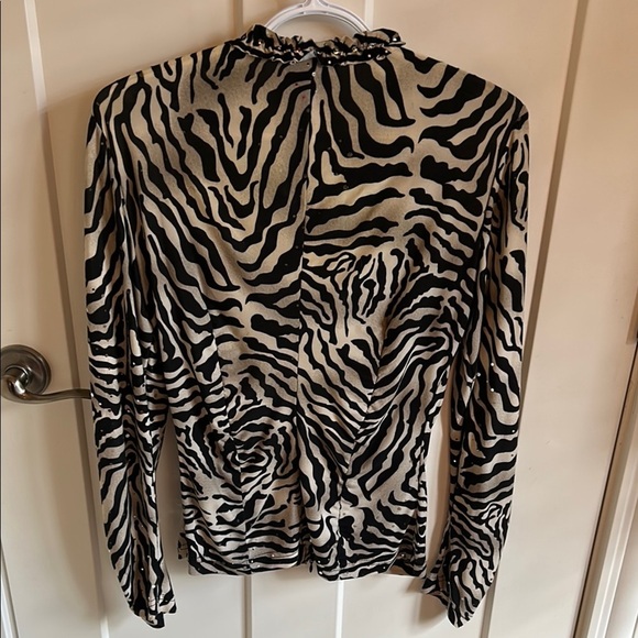 Joseph Ribkoff Zebra Sparkly Ruffled Made in Canada Zip Front Top, size 8 - Picture 5 of 6